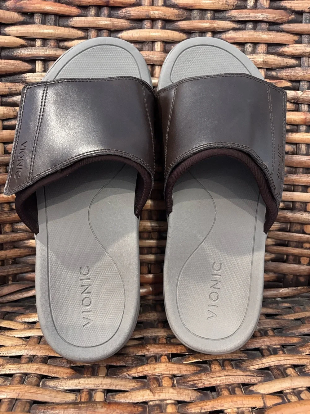 Vionic Brown Slides Sandals with Light Gray Footbed size 9. Great condition